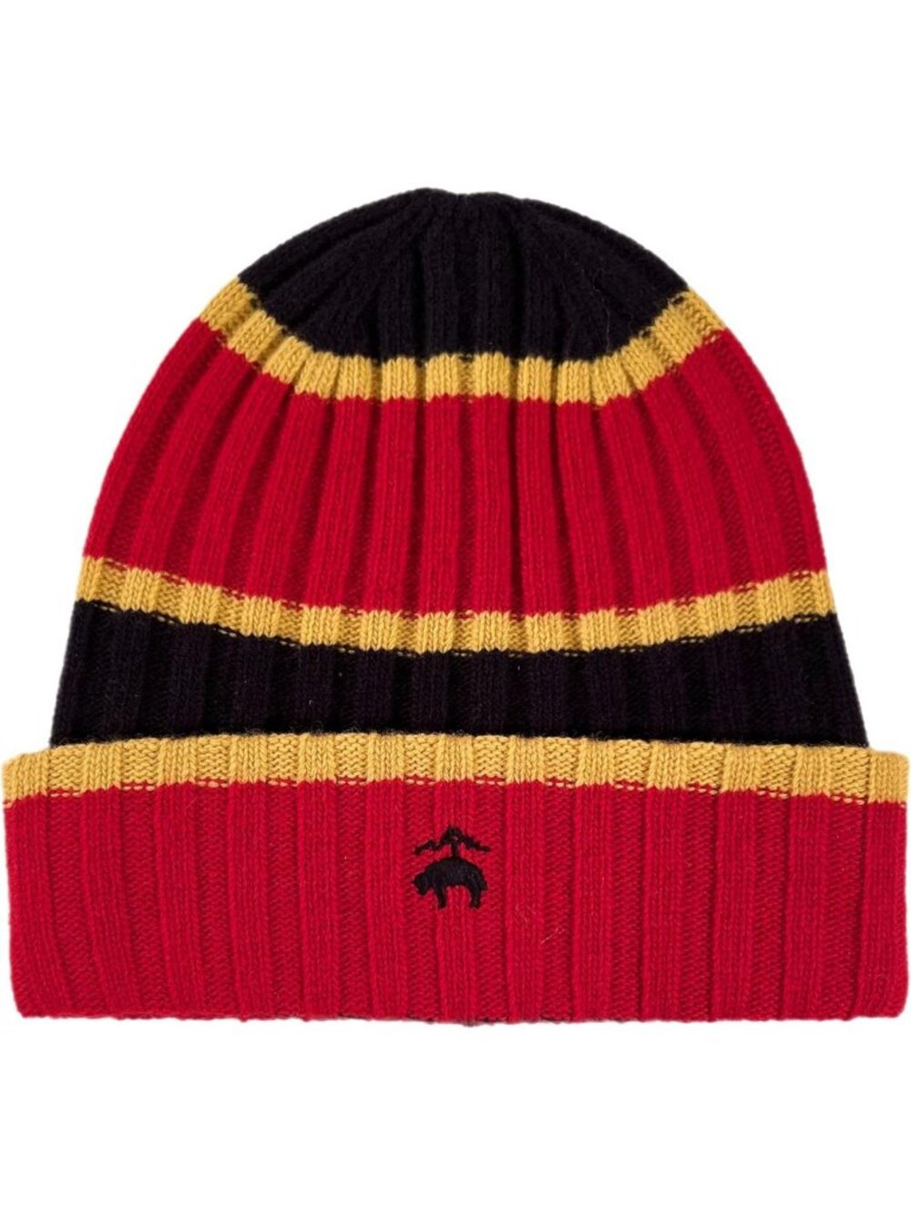 Men's Striped Wool Knit Beanie Hat with Embroidered Logo - Ski & Winter
